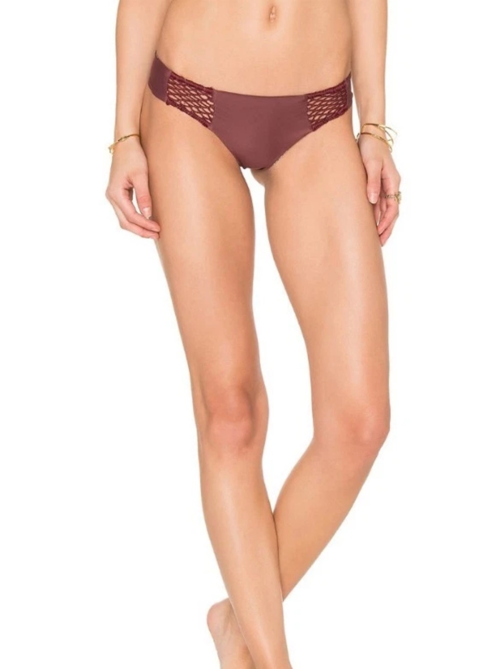 NWT $114 ACACIA Poppy Braided Bikini Bottom - Merlot - Sz S